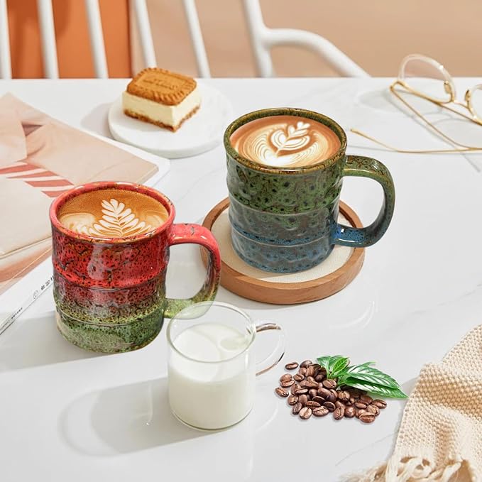 Coffee Mugs Set of 4,12 Oz Coffee Cups Ceramic, Perfect for Office Family Gatherings - Dishwasher and Microwave Safe (4, Blue and Brown) - Image 5