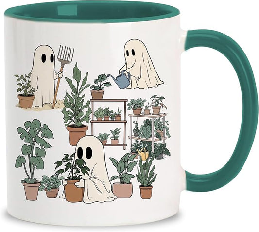 Hyturtle Cute Ghost Plant Mug Gifts For Plant Lovers on Birthday, Halloween | Garden Gifts for women, Gardening 11oz Ceramic Cup, Ghost Mug, Vivid double-sided fade-resistant print, Comfort grip handle by Hyturtle
