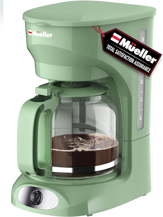 MUELLER HOME 12-Cup Drip Coffee Maker, Green, Borosilicate Carafe | Auto-Off, Reusable Filter, Anti-Drip, Keep-Warm Function, Clear Water Level Window by MUELLERHOME