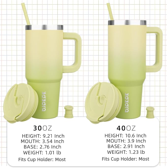 BJPKPK 30 oz Insulated Tumbler with Handle & Straw, Stainless Steel | Double Wall Vacuum Insulation, Leak Proof, BPA Free, Dishwasher Safe, Cupholder Friendly, Travel & Outdoor, Lime - Image 4