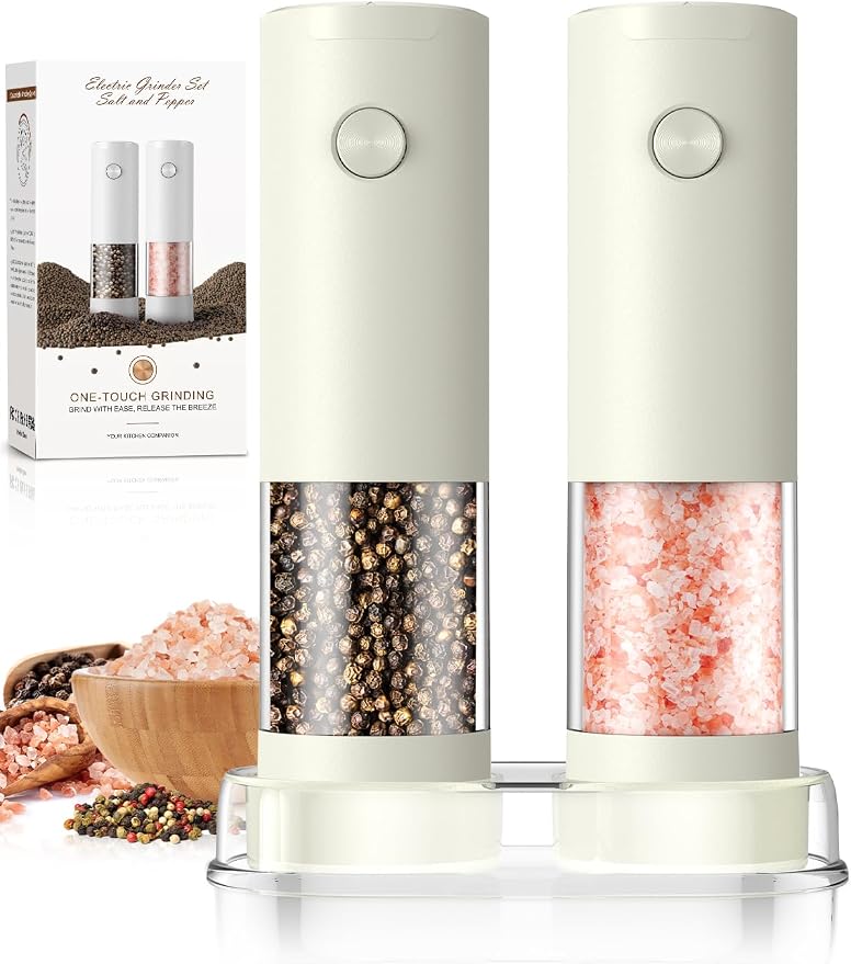 Salt and Pepper Grinder Set Electric Adjustable Coarseness Salt Pepper Grinder Shakers House Warming Gifts Automatic Battery Pepper Mill Shakers Gifts for Women Wedding Registry Must Haves by ioion