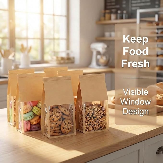 Bread Bags for Homemade Bread, 70 Pack 11 x 5.1 x 3.9 Inches Kraft Paper Bakery Bags with Tin Tie Tab Lock, Stand Up Bakery Bags for Homemade Bread, Pastries, Cookies & Snacks, Food Grade | Tin Tie Tab - Image 4