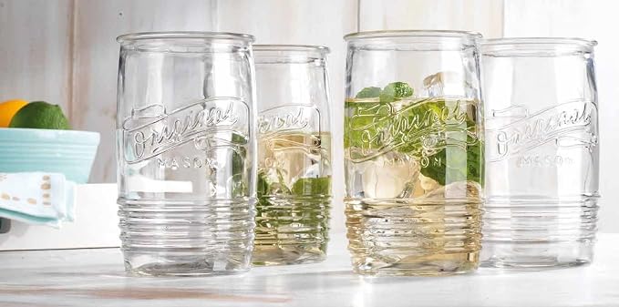 Glaver's Original Mason Set of 8 Drinking Glasses 4-20 Oz Highball Glasses, and 4-13 Oz Whiskey Glass Cups For Everyday Home Use Water, Beer, Juice, Cocktail. - Image 5