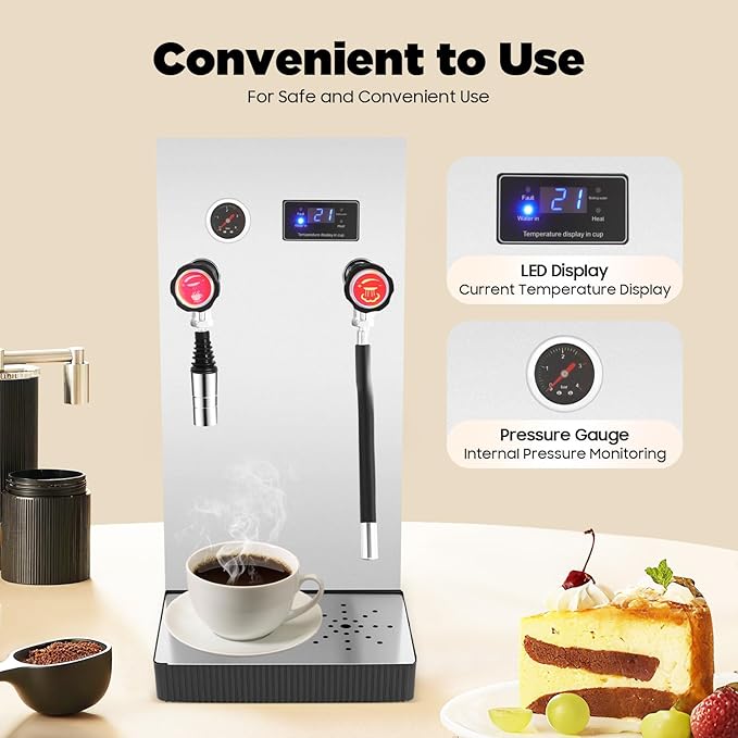 Commercial Milk Frother, 2.1Gal Automatic Steam Milk Foam Machine with LED Display, Multi Purpose Boiling Water Frothing Machine, Electric Steam Milk Foam Maker for Home, Coffee Shop, Milk Tea Shop