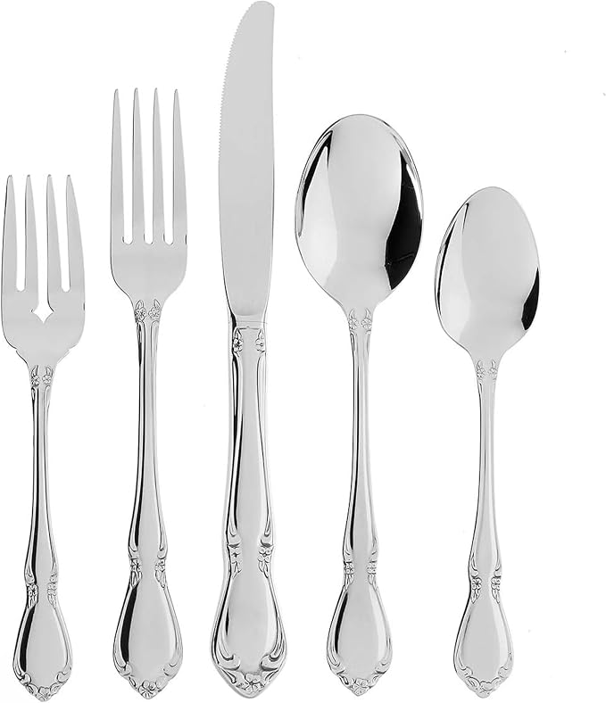 Oneida Silverware Set, Chateau 5-Piece Fine Flatware Place Setting, Service For 1, Dishwasher Safe, 18/10 Stainless Steel, Knives Spoons And Forks, Kitchen and Dining Utensils Set (Silver, 5 Piece) - Image 2
