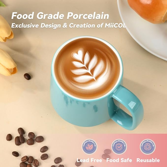 Miicol Ceramic Coffee Mug, 16 oz Large Coffee Cup, Tea Mug with Handle, Flat Bottom Mug for Men, Women, Office, Microwave and Dishwasher Safe, Multi-Color, Mint Blue - Image 4