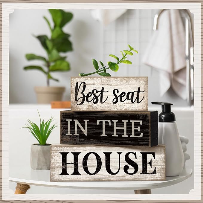 Moucuny 4 Pcs Bathroom Shelf Decor Signs Farmhouse Best Seat in the House Bathroom Decor and Accessories Rustic Eucalyptus Leaves Sign Gift Best Seat in the House Farmhouse Centerpiece for Home Toilet - Image 6