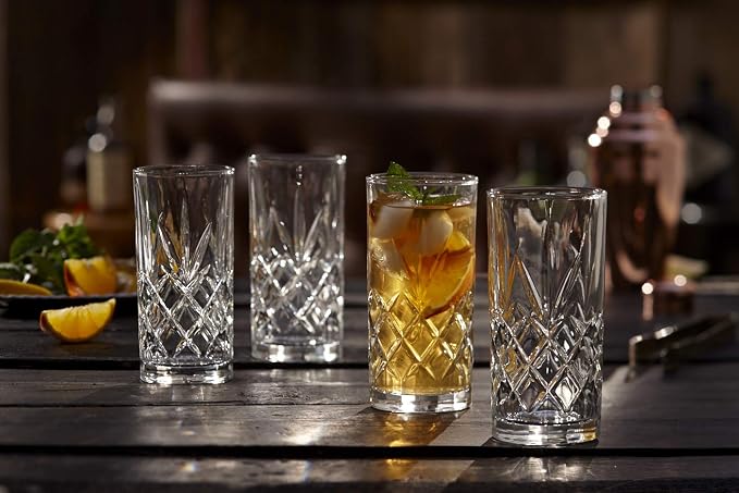 Royalty Art Kinsley Tall Highball Glasses, Set of 8, 12 oz Cups | Textured designer glassware, water, beer, soda, trendy elegant dishware, dishwasher safe - Image 2