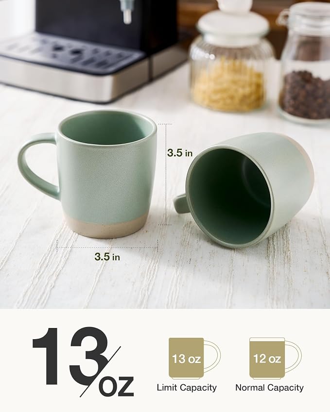famiware Coffee Mugs Set of 8, Milkyway 13 oz Mug Set, Ceramic Cup Set with Handle for Coffee, Tea, Cocoa, Milk, Light Green - Image 4