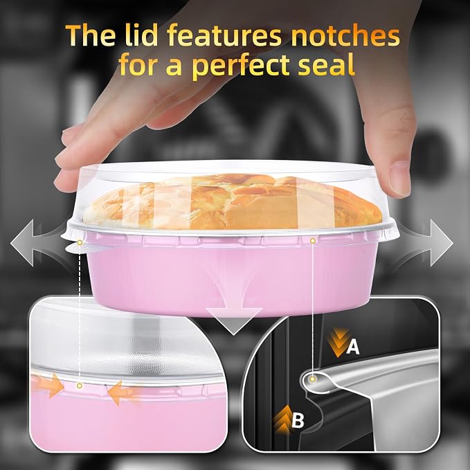 Beasea 7.3oz Mini Pie Pans with Lids, 120 Pack 4 Inch Disposable Creme Brulee Ramekins Small Aluminum Foil Pie Tart Cake Baking Tin Pans Cheesecake Containers for Party - Pastel Pink - Image 4