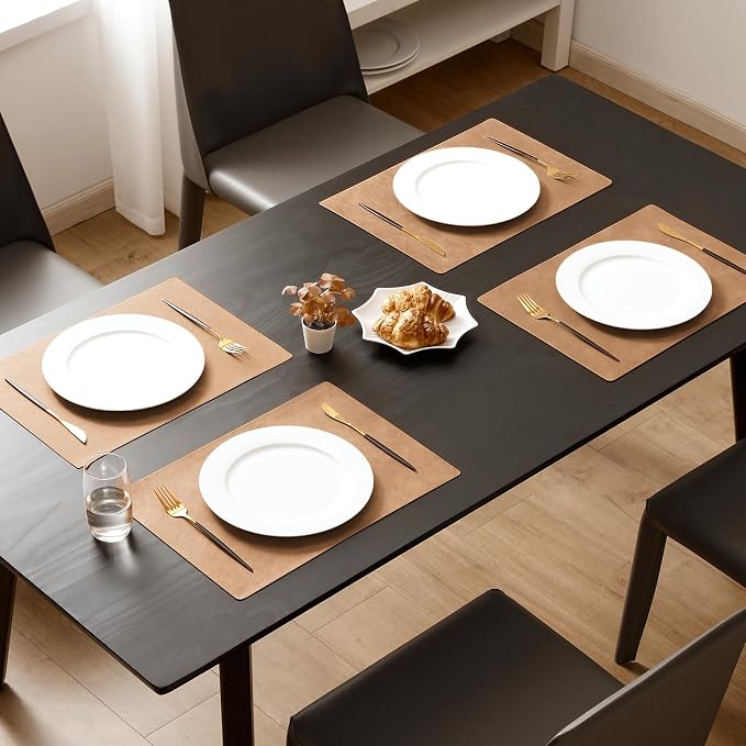 MOSAYT Vinyl Placemats Set of 8-12 X 17 Inch - Faux Leather 100% Waterproof Oil-Proof Wipeable PU Place Mats, Heat Resistant Reversible Table Mats for Kitchen, Dining, Outdoor, Camel - Image 2