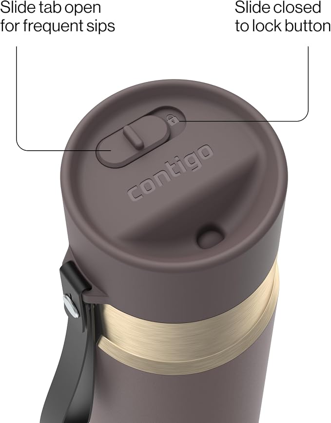 Contigo AutoSeal 16 oz Stainless Steel Vacuum-Insulated Water Bottle with Leakproof Push-Button Spout & Lock, Carry Strap, BPA-Free & Lead-Free, Dishwasher Safe - Image 3