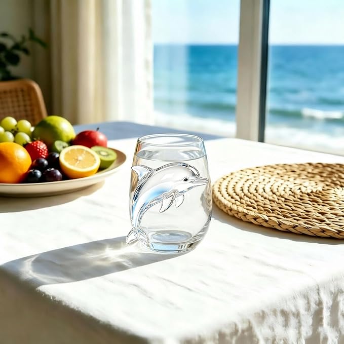 Artisanal Blue Ringed Glassware Octopuses Stemless Wine Glasses Marine Animal Bar Glass Coastal Home For Lovers (Clear3, A) - Image 3