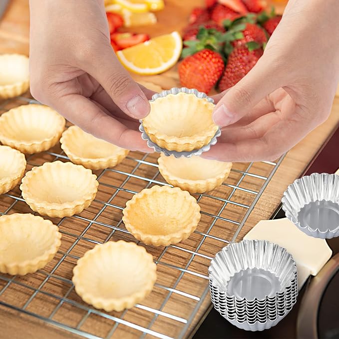 20 Pack Egg Tart Pans, 2.2 x 0.8in Mini Metal Cupcake Pans Pie Cookie Muffin Tins Reusable Baking Mold Cups - Image 4