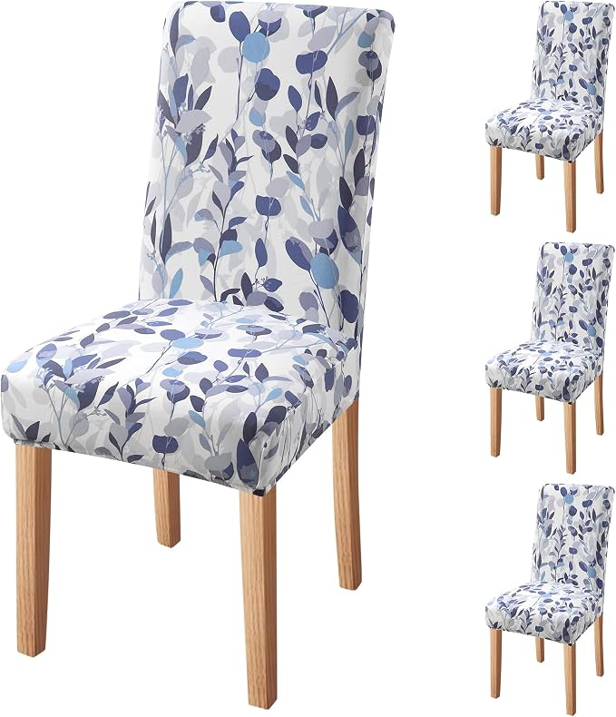 Fuloon Chair Covers for Dining Room 4 Pack, Printed Stretch Dining Slipcovers, Washable Kitchen Slip Covers for Parson Chair, Watercolor Leaves Printed, Set of 4 by Fuloon