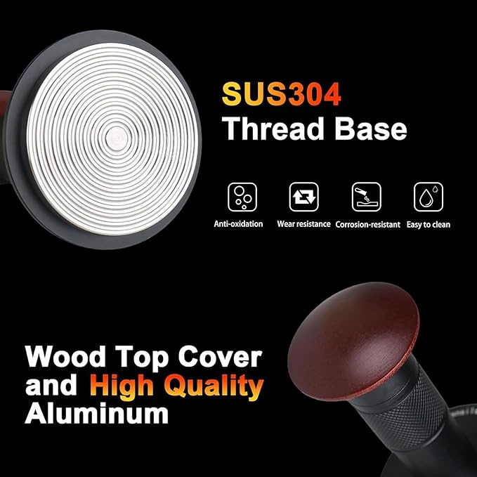 Zerodis 58mm Coffee Tamper, Universal Stainless Steel Ground Auto Rebound Spring Press Tamper with Walnut Wooden Handle Suitable for Kitchen Coffee Shop