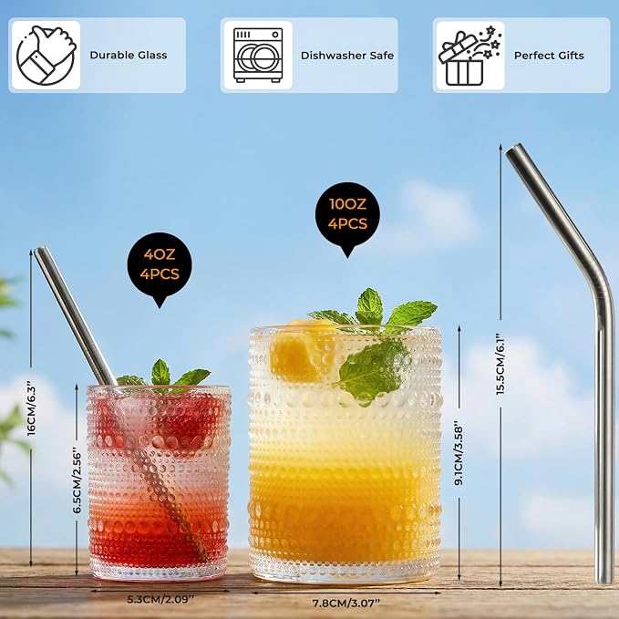 CycleMore 12Pc Vintage Hobnail Drinking Glasses, 12oz 10oz 4oz Clear Cup | BPA Free, Dishwasher Safe, Multisize Vintage Hobnail Glasses. Ideal for Juice, Cocktails, Whiskey, Smoothies & Espresso - Image 3