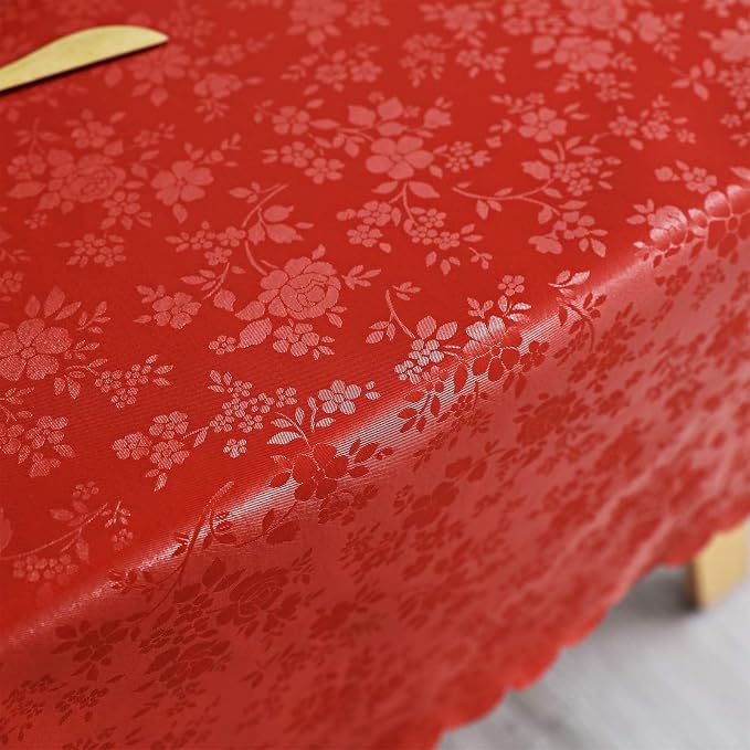 Smiry Rectangle Waterproof Heavy Duty Vinyl Tablecloths, 70 x 90 Inch | Wipeable Washable Floral Embossed Table Cover for Kitchen and Dining Room, Indoor & Outdoor Use, Red - Image 8