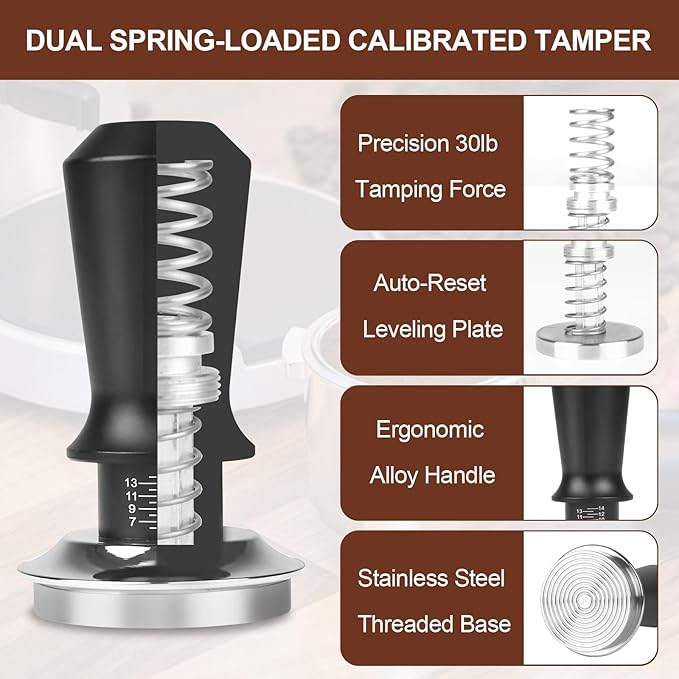 58mm Espresso Tamper Kit - Dual-Spring Calibrated Coffee Tamper, 8-Needle WDT Tool Espresso Distribution Tool, Magnetic Aluminum Dosing Funnel, Reusable Puck Screen, Fit for 58mm Portafilters