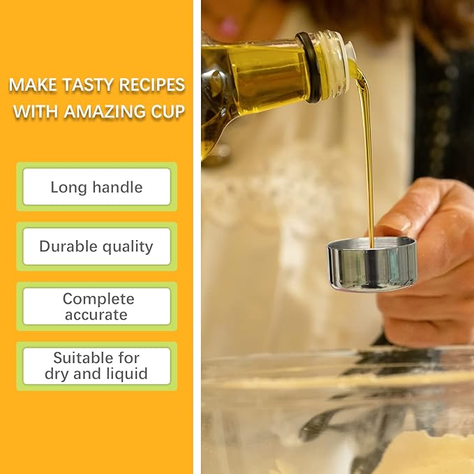 2PCS 1/16Cup (15ml, 1/2oz) Single Measuring Cup with Black Silicone Grip, Stainless Steel Individual Measure Scoop Only