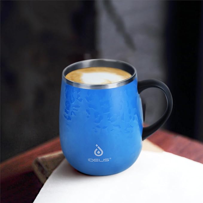 Ideus 16 oz (470 ml) Insulated Coffee Mug with Handle and Lid, Double Wall Stainless Steel Vacuum Thermal Coffee Mug, Travel Coffee Cup Thermal Cup for Home and Office (Leopard Blue) - Image 7