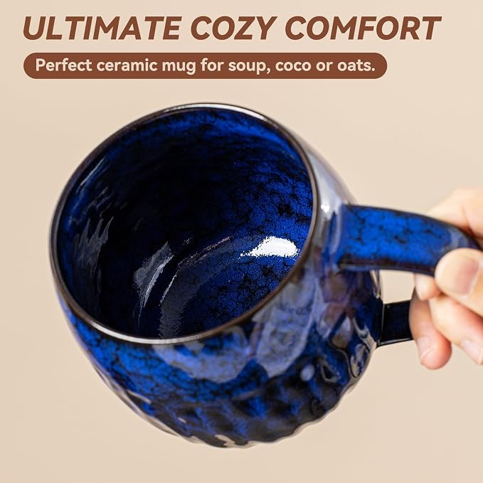 Ocean Surge Ceramic Coffee Mug - 21 oz Unique Reactive Glaze Coffee Cup with Large Handle, Aesthetic Cute Mug for Men Women Office Gift Set - Image 6