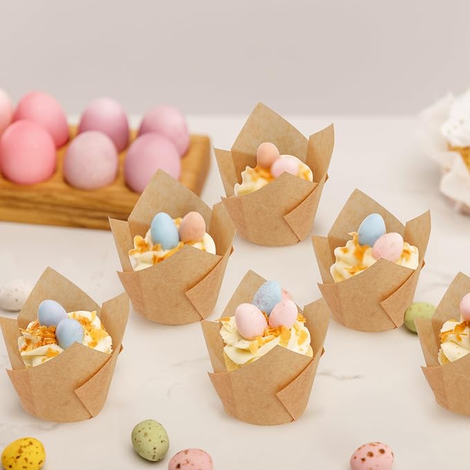 150 Pcs Mini Cupcake Liners Muffin Liners Baking Cups | Tulip Cupcake Liner for Baking Wedding, Birthday, Baby Shower Parties, Brown, Natural, White, Black - Image 6