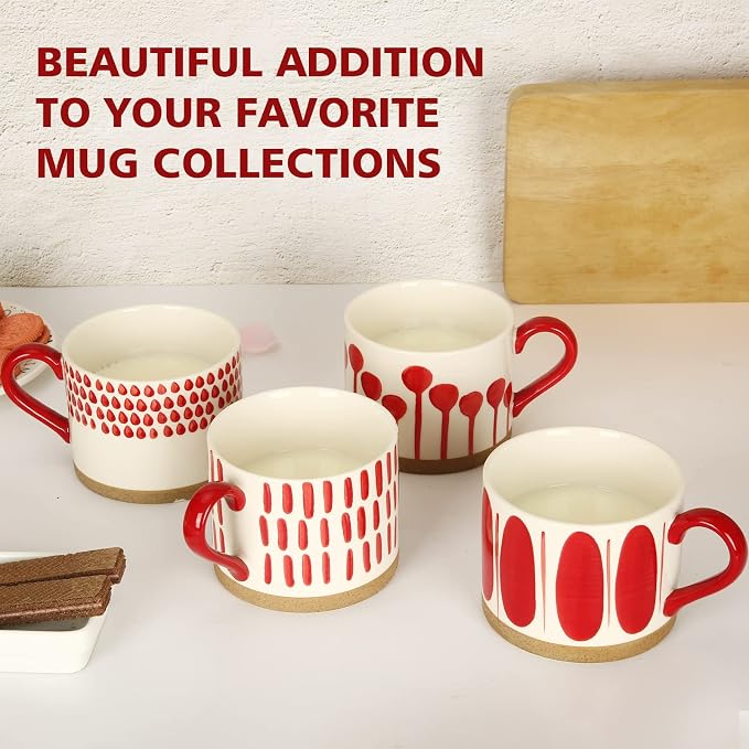 Koja Colorful Hand Painted Ceramic Mugs, 16 oz, Set of 4, Dishwasher Safe | Also microwave safe. Colorful hand painted set makes a great gift for coffee or tea lovers. - Image 6