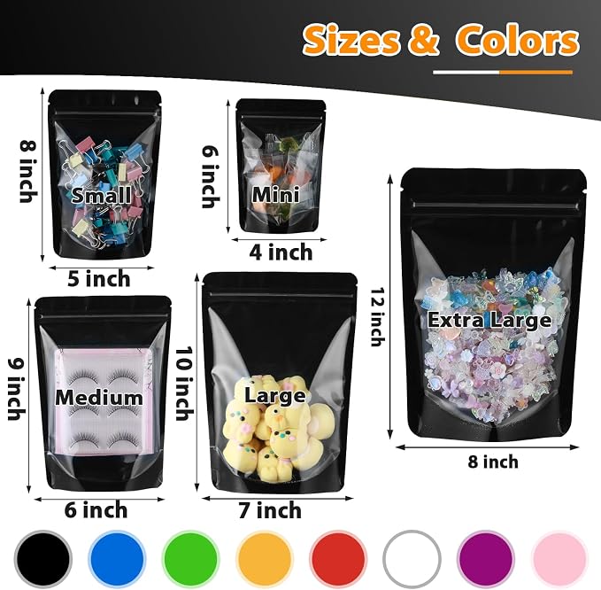 100 Pcs Mylar Bags for Food Storage, 8x12 Mylar Bag with Window Stand Up, Large Holographic Resealable Bags Smell Proof Bag Food Packaging for Small Business Freeze Dried Candy Jewelry Foil Packaging - Image 4