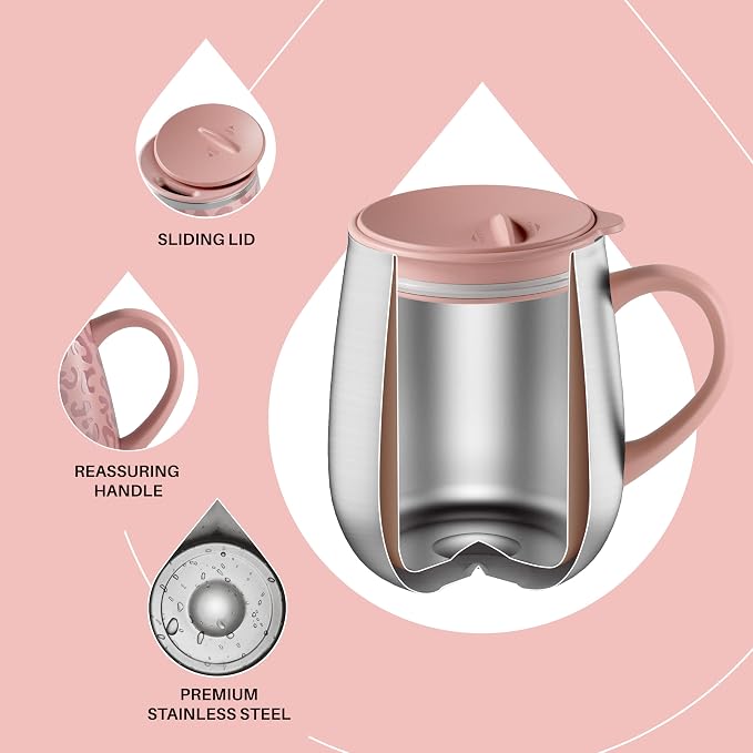 Ideus 16 oz (470 ml) Insulated Coffee Mug with Handle and Lid, Double Wall Stainless Steel Vacuum Thermal Coffee Mug, Travel Coffee Cup Thermal Cup for Home and Office, Leopard Pink - Image 3