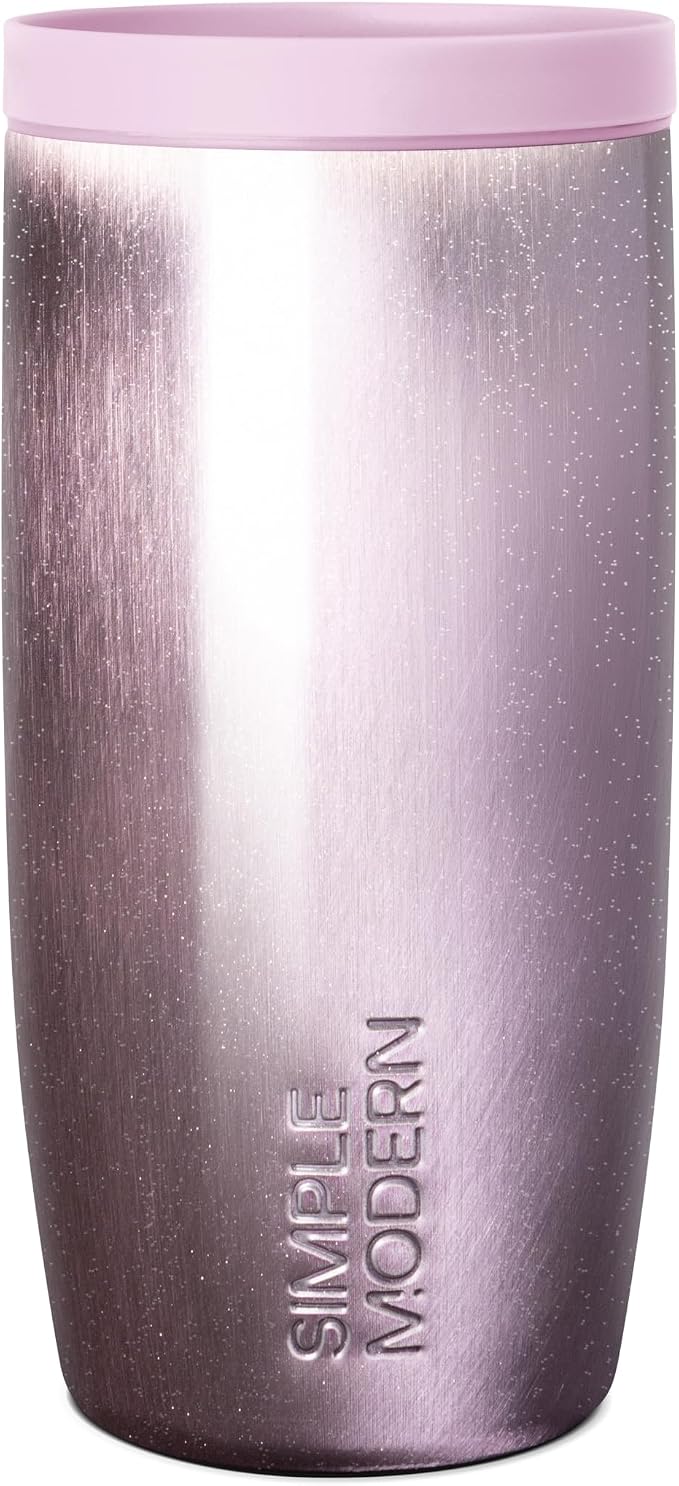 Simple Modern Insulated Travel Coffee Mug 360° Lid | 16oz | Cateye | Voyager Ceramic-Lined Insulated Stainless Steel Coffee Tumbler, Iced Coffee Cup, Mug with Lid | Strawberry Milk Cateye by Unknown