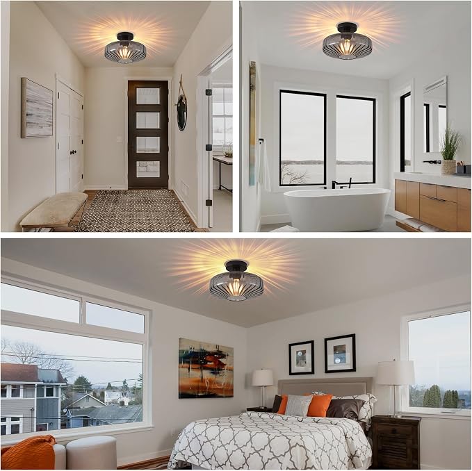 Semi Flush Mount Ceiling Light, 11.8 Inch Smoke Grey Glass Ceiling Light Fixture, Farmhouse Hallway Lighting Fixtures for Kitchen, Foyer, Bedroom, Bathroom, Dining room, E26 Base (Bulb Not Included) - Image 9