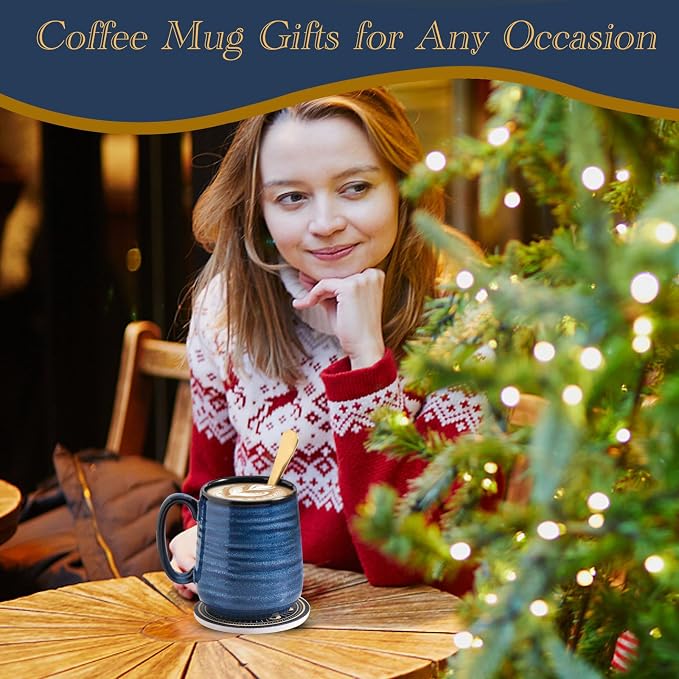 HASENSE Ceramic Coffee Mugs Gift Set for Men, Women, Blue Reactive Glazes | 15oz Coffee Cups with Handles, Vintage Luxury Birthday Gift Ideas for Dad, Mom, Friends, Coworkers, Wife, Couples, 2 Pack - Image 4