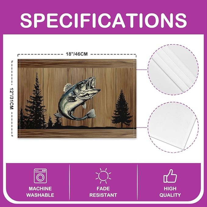 Feelyou Rustic Cabin Placemats Set of 4 Camo Hunting Fishing Table Mats Farmhouse Woodland Animal Place Mat for Kitchen Dining Table Party Decor Indoor Outdoor 18"x12" Non-Slip Easy to Clean - Image 4
