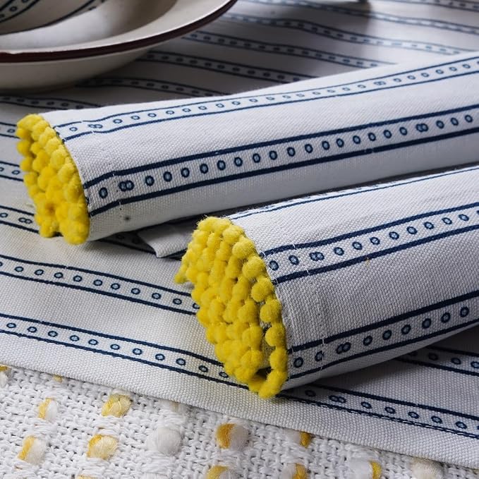 Printed Kitchen Dish Bar and Tea Towels Cotton, 18x28 inch with Trims, Cotton Dish Towel Sets (Blue Stripes, Set of 6) - Image 3