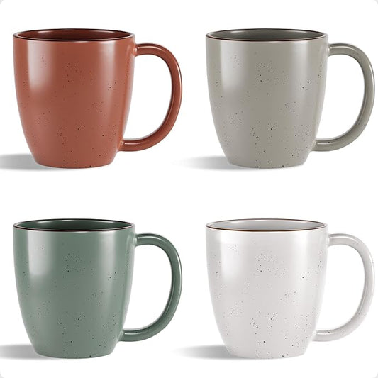 Ceramic Coffee Mugs Set of 4, 16oz Durable Microwave Safe Cups with Handles | Thick Durable Ceramic, 4 Beautiful Colors, Microwave, Dishwasher, Oven, & Freezer Safe, Comfortable Handles, 16 oz Capacity by HBDesignCo