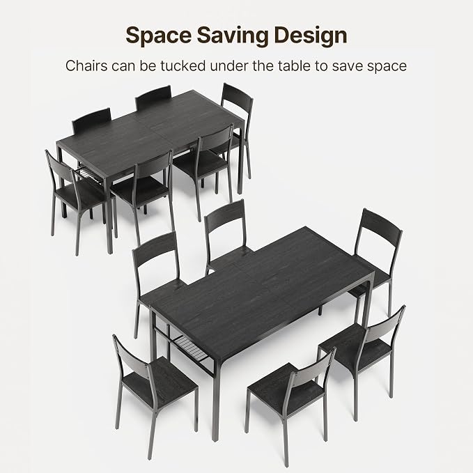 Gizoon 7-Piece Dining Table Set for 6, Kitchen Table with Chairs Black | Spacious black 6-person dining set with under-table storage rack. Ergonomic chairs slide under table to maximize space. - Image 5