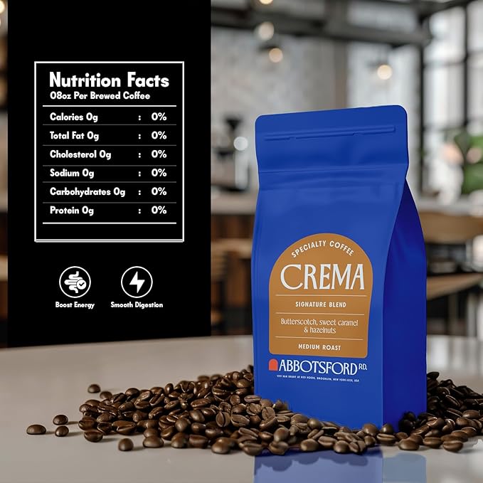 Crema Coffee Whole Bean, Specialty Coffee, Arabica Medium Roast Coffee Beans, Signature Blend with Butterscotch, Sweet Caramel & Hazelnut Flavors, 12 oz Bean Bag, Freshly Roasted in Brooklyn, Kosher Certified