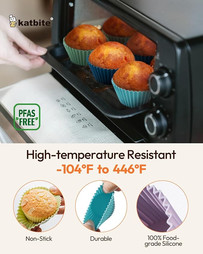 Katbite Silicone Cupcake Liners 24 Pack, Reusable Muffin Baking Cups | Heavy Duty, Non-Stick, Food-Grade Soft Pale Cupcake Holders for Party, Halloween, Christmas - Image 2
