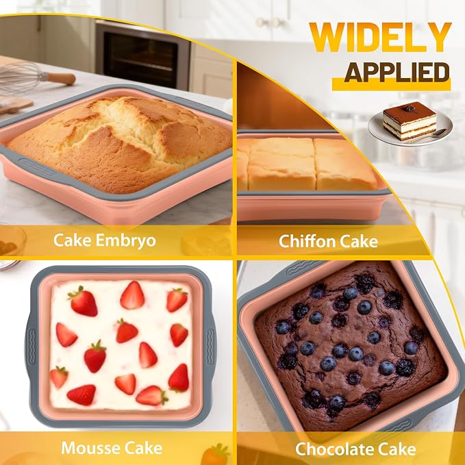 7x7 Silicone Square Cake Pan with Metal Reinforced Edge, Nonstick Brownie Baking Pan, BPA Free, Oven Safe Flexible Silicone Mold, Suitable for Making Cakes, Brownies, Bread, Pie, Lasagna - Image 6