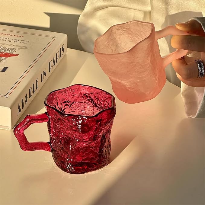 Glass Tumblers Glass Cups with Handle for Water Milk Juice Coffee Kitchen Glassware(Red) - Image 6