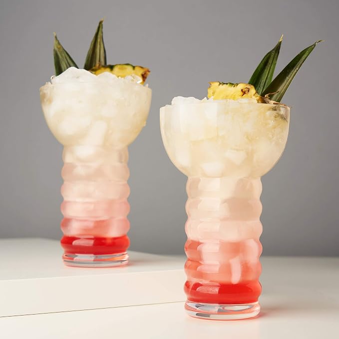Viski Pacific Crystal Pearl Diver Tropical Tiki Tumbler Set of 2 - Premium Crystal Clear Glass, Stylish Tiki Glasses for Cocktails Gift Set, 12 oz - Image 4