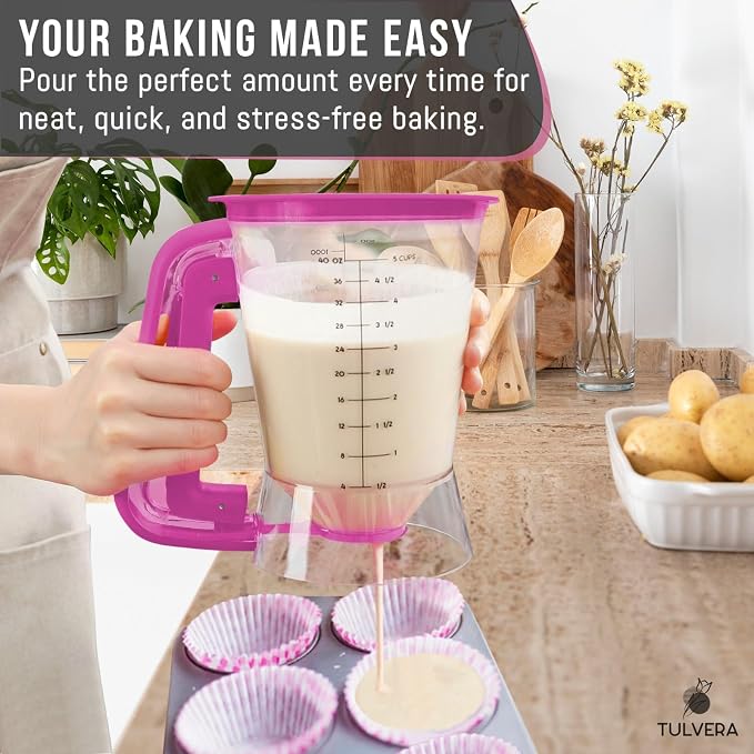 Pancake Batter Dispenser | 5-Cup Mix Pourer for Pancakes, Waffles, Crepes, Muffins, Cupcakes | Squeeze Handle, Portion Control Pitcher, Durable Drip-Free Design | Baking Accessories (Raspberry Purple) - Image 7