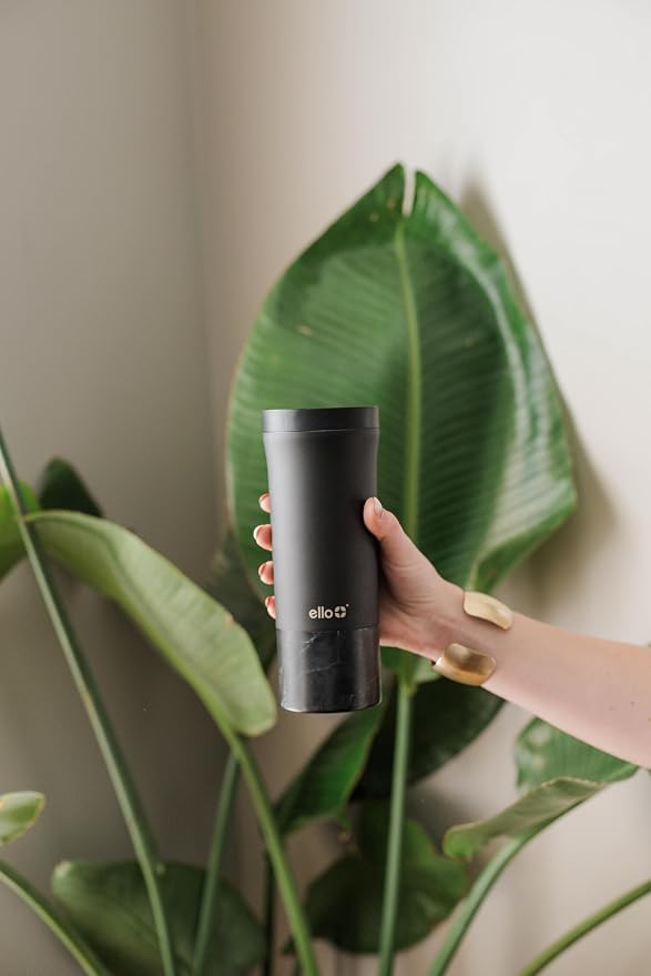 Ello Miri 16oz Insulated Stainless Steel Travel Mug with Slider Lid, Black Marble - Image 5
