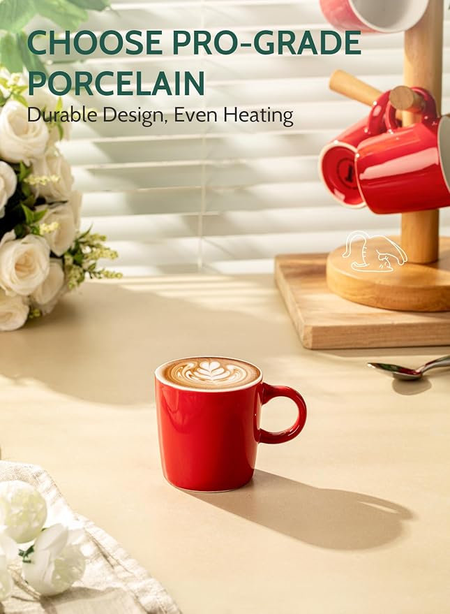 Sweese 3.5oz Porcelain Espresso Cups Set of 4, Mini Coffee Mugs Demitasse Cups - Red - Image 5