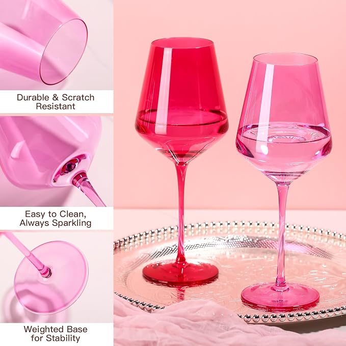 Hot Pink Wine Glasses Set of 6– Colorful Stemmed Glasses in Mixed Shades of Pink,Pink Birthday Party Wine Glass,17OZ, Wedding Gift, Anniversary, Christmas, Mothers Day Gifts,Gifts for My Wife - Image 5