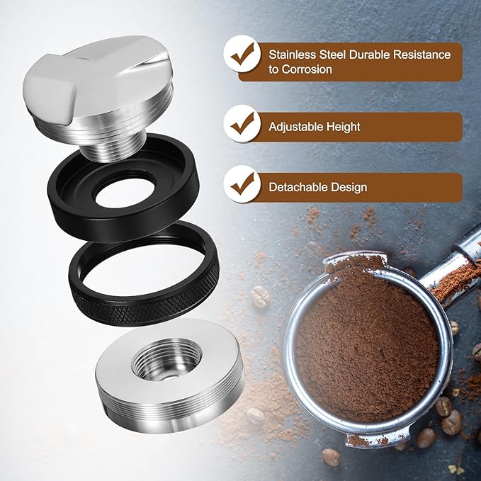 uxcell 51mm Coffee Distributor & Tamper, Dual Head Espresso Leveler, Adjustable Depth Professional Espresso Distribution Leveler Tool for Portafilter Espresso Hand Tamper, Black