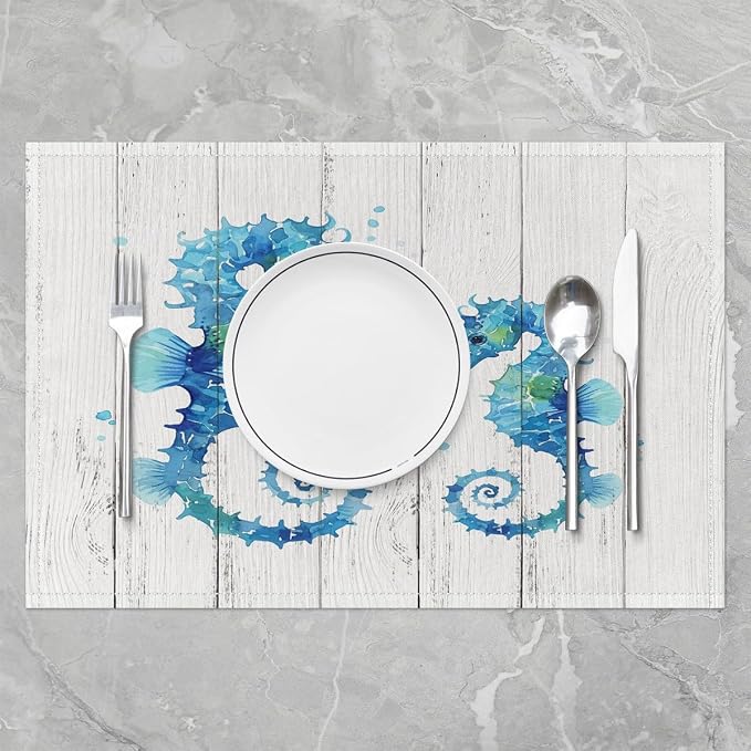 Feelyou Seahorse Placemats Set of 4 12"x18" Ocean Creature Themed Table Mats Placemat Sea Underwater World Placemats for Dining Table Indoor Outdoor Kitchen Decor Table Place Mats Marine Life Sealife - Image 2