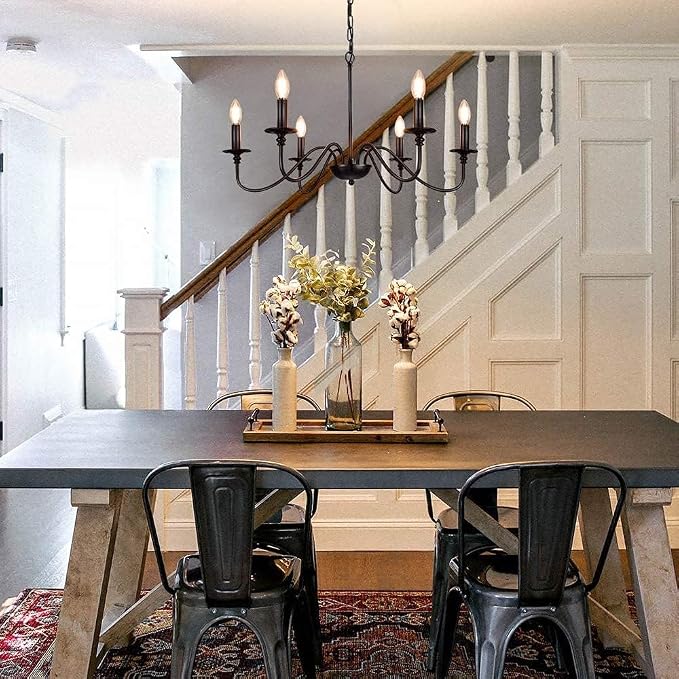 Depuley Farmhouse Chandelier for Dining Room: 6-Light Black Industrial Kitchen Island Pendant Light Fixture - Rustic Candle Chandeliers Vintage Modern Hanging Ceiling Lamp for Bedroom Foyer - Image 7
