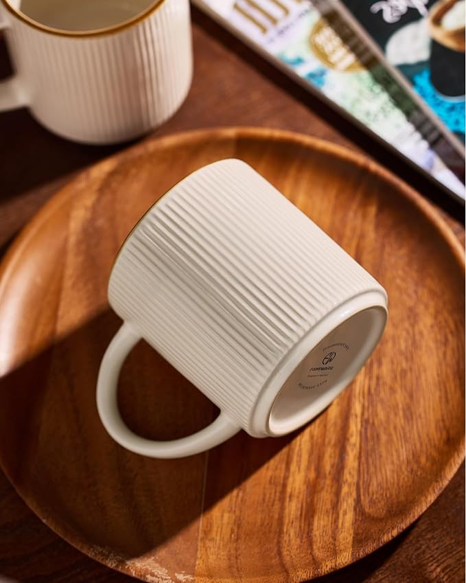famiware Coffee Mug Set for 6, Star 16 oz Catering Mugs Cup Set with Handle for Coffee, Tea, Cocoa, Milk - Ceramic Stoneware Drinkware Set, White - Image 6